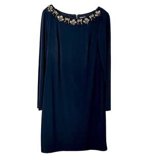 Vince Camuto Navy Long Sleeve Rhinestone Collared Sheath Dress Navy Size 10